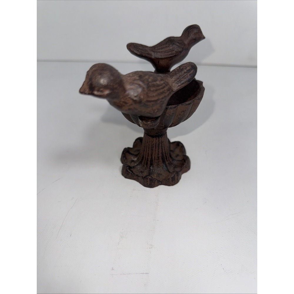 Cast Iron Bird Bath Feeder Trinket Dish Ring Holder Statue Figurine Vintage 4" T - Picture 5 of 8